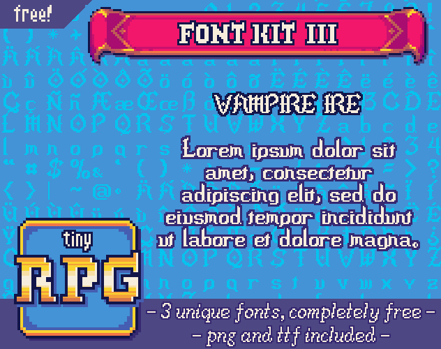 3种免费的独特复古像素迷你RPG游戏字体素材