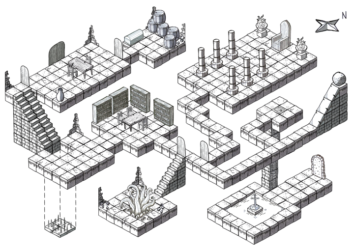 一款用于创建具有手绘风格的2D等距视角地牢素材