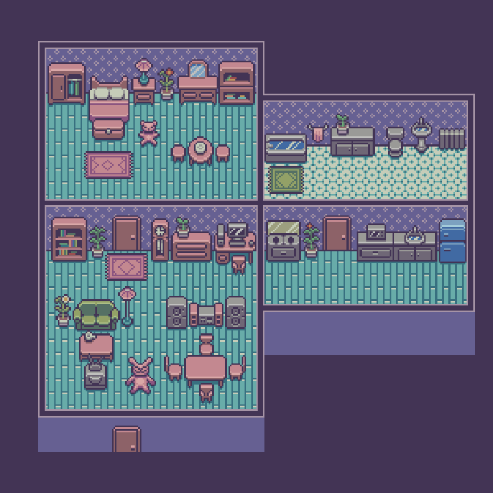 手工制作的32*32舒适像素温馨小屋室内家具和装饰素材