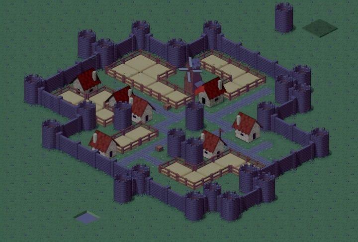 免费的中世纪等距像素路径和城墙素材