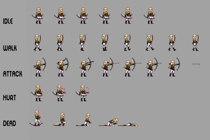 3个精美的横版像素精灵战士动画素材