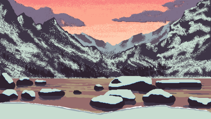 免费的静态像素雪山和湖泊背景图片素材