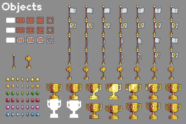 独一无二的完整像素艺术简易平台游戏素材包