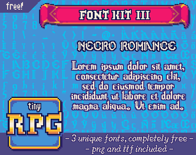3种免费的独特复古像素迷你RPG游戏字体素材