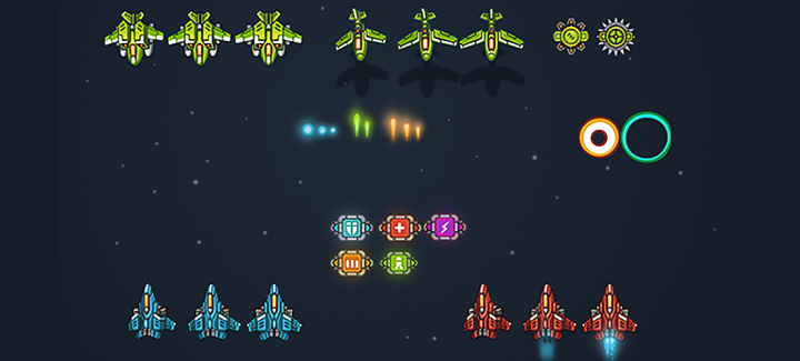 一套免费的小型像素太空射击游戏素材包