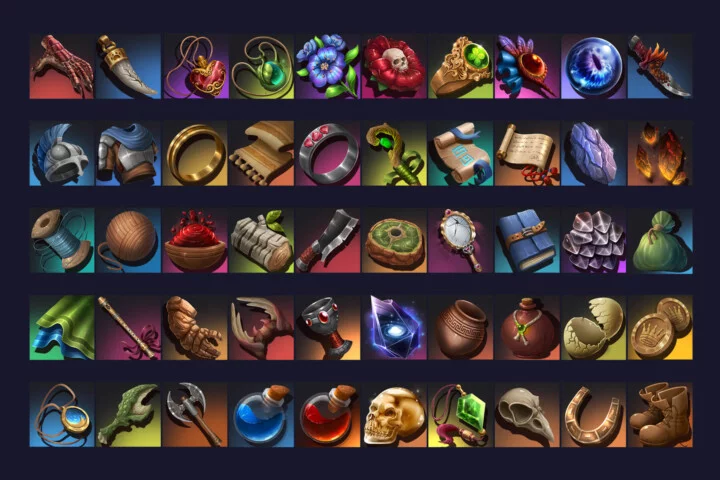 50个高清512*512的2D奇幻RPG游戏战利品图标素材