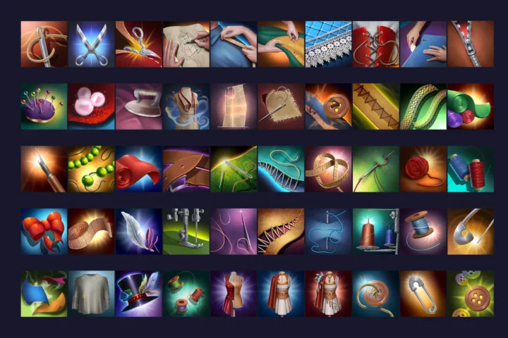 50个高清512*512的2D RPG游戏裁缝技能图标素材