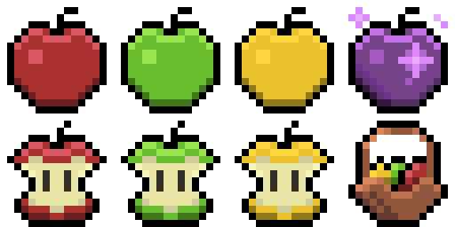 一套干净、色彩鲜艳的16*16像素苹果素材