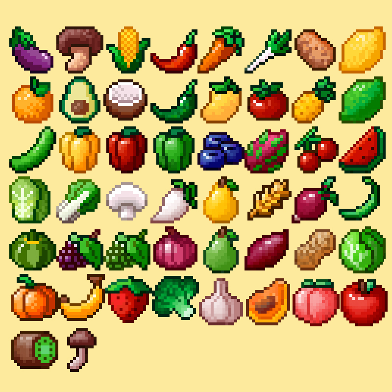 迷人的免费像素水果和蔬菜图标素材