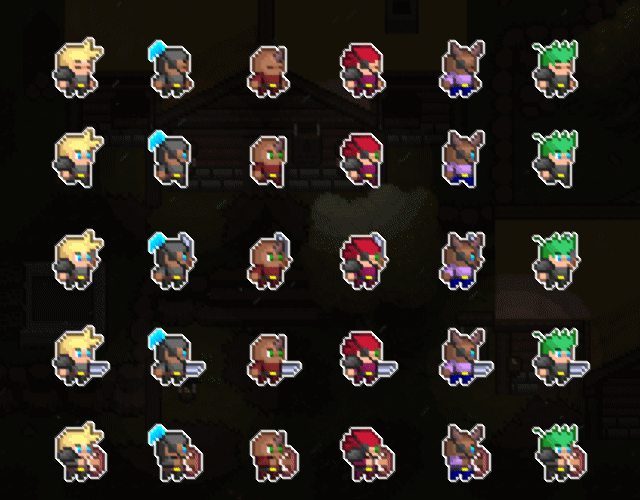 15个不同的独特横版像素英雄动画素材