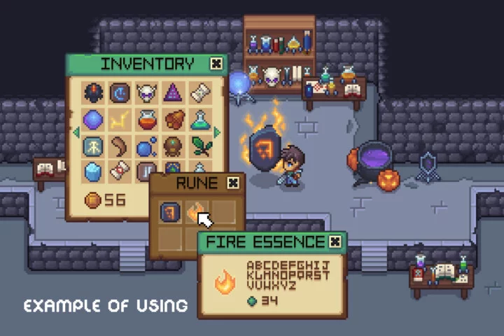 自上而下的精美像素魔法物品和图标素材