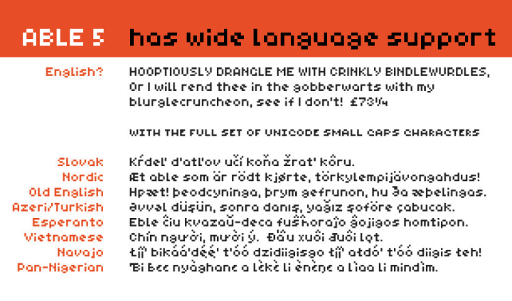 一款支持数百种语言的像素Able 5小巧字体素材