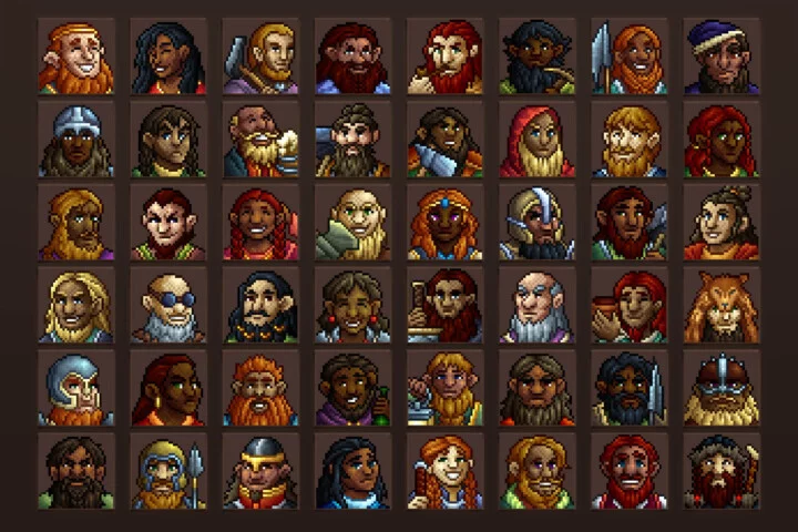 50个32*32的奇幻像素矮人头像图标素材