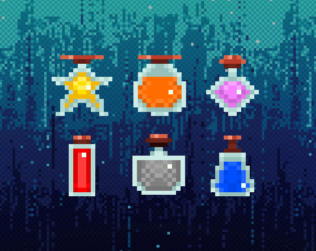 10个适用于各种游戏的16*16像素魔法药水素材