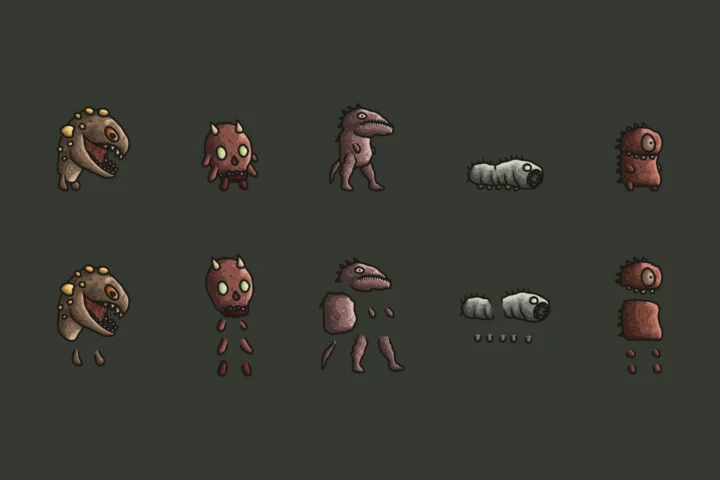 10个独特的矢量2D塔防游戏怪物动画素材