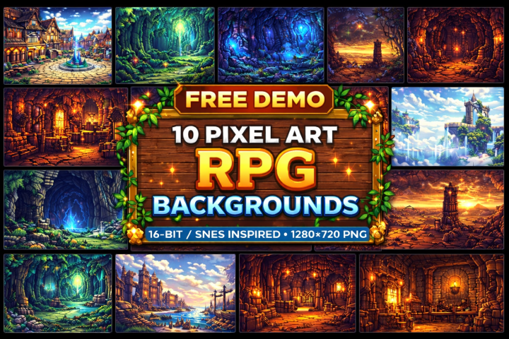 免费10个SNES风格静态像素背景图片素材