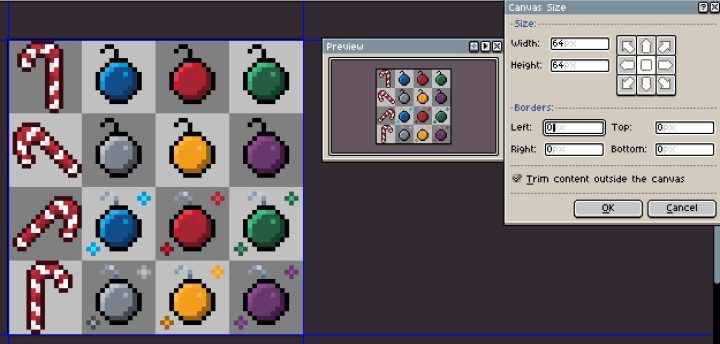 免费的16*16像素圣诞节氛围装饰品和拐杖糖素材