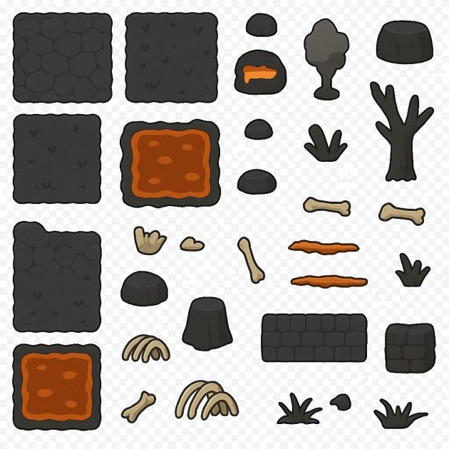 风格化的卡通2D熔岩墓地图块集素材