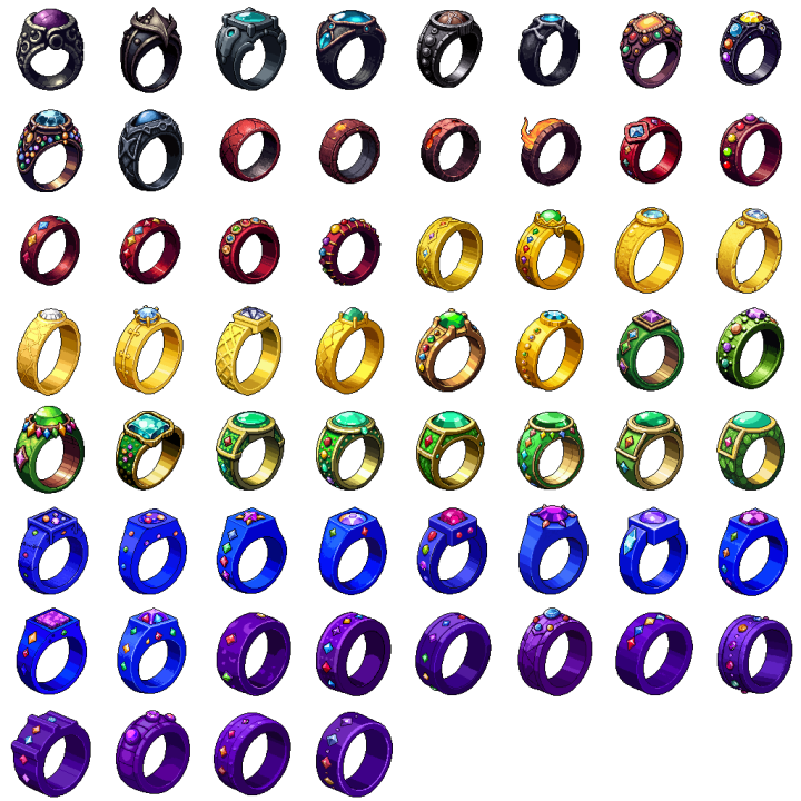 720个AI辅助生成的免费奇幻像素戒指素材