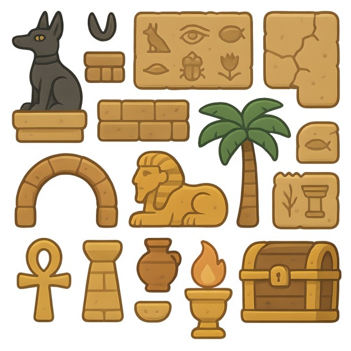 卡通风格的2D埃及阿努比斯神庙道具素材