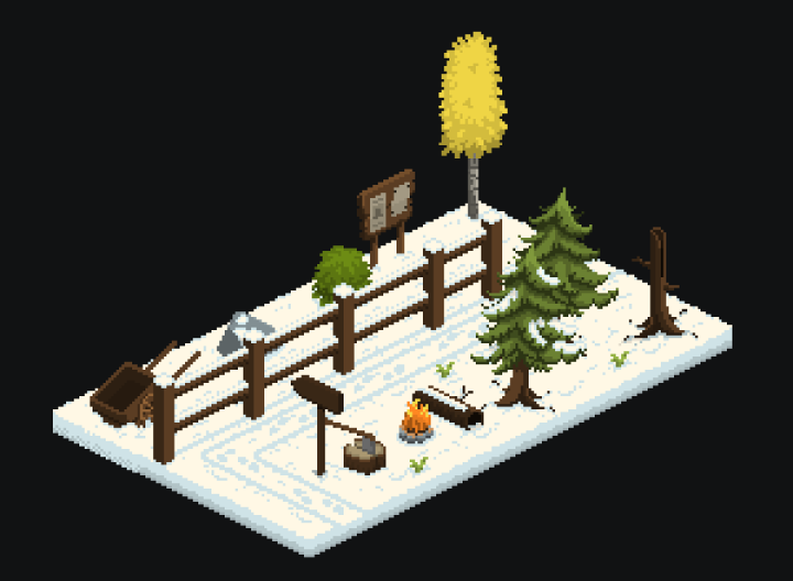 免费64*32的像素等距冬季生物群落素材