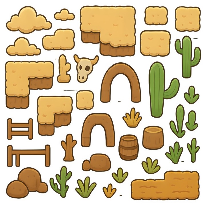 可爱的卡通2D尘土峡谷图块集素材