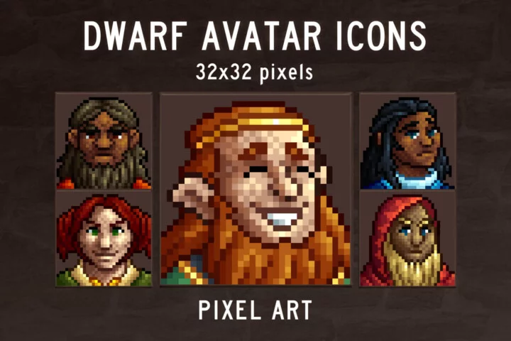 50个32*32的奇幻像素矮人头像图标素材