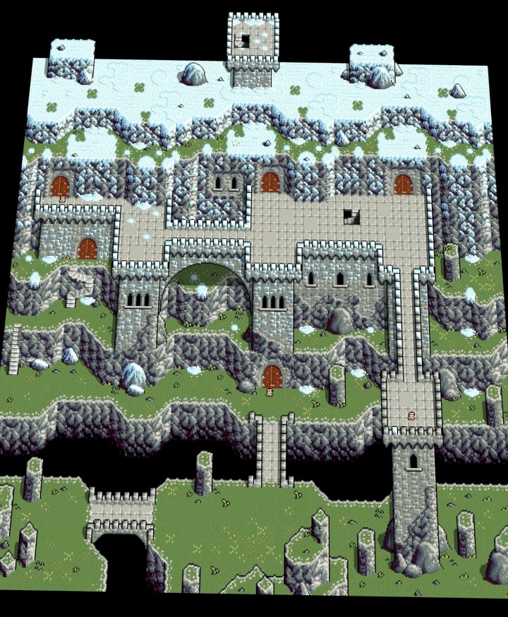 8*8的迷你像素奇幻山地要塞资产素材