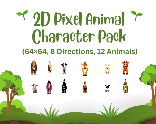 12种8方向的64*64高级像素动物动画素材
