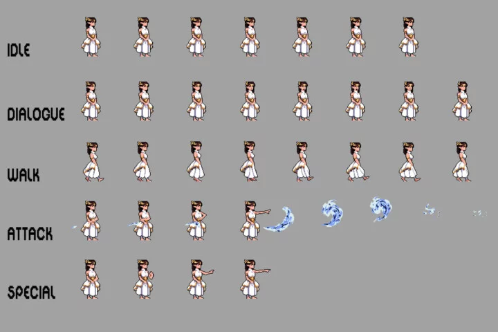 两个精美的横版像素精灵国王和王后角色动画素材