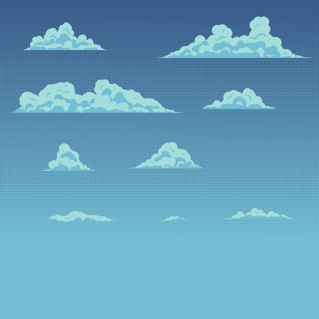 9款柔和的手绘像素风云朵和天空素材