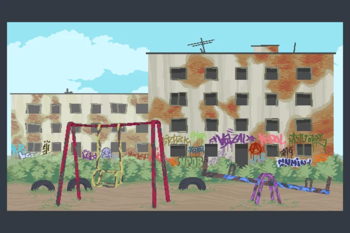 4个精美视差效果的像素废弃幽灵小镇背景图片素材