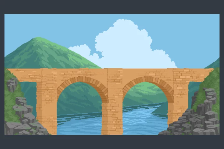 4个独特而富有创意的视差效果像素桥梁背景图片素材