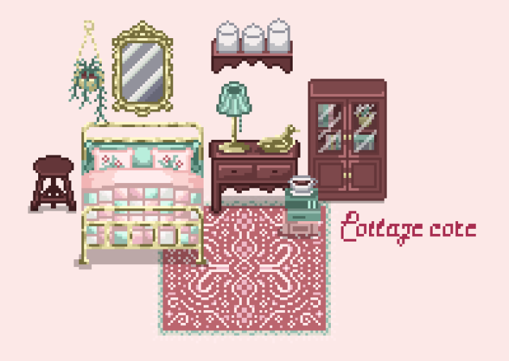 小型的乡村风格像素卧室家具素材