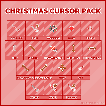 一组圣诞节主题的像素鼠标指针光标素材