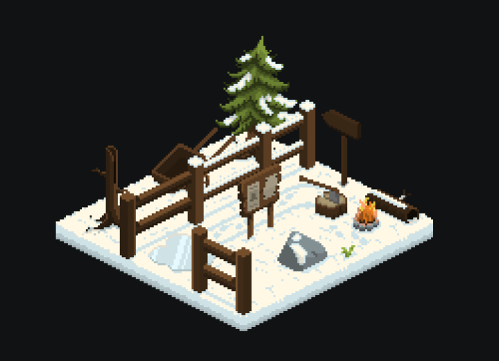 免费64*32的像素等距冬季生物群落素材