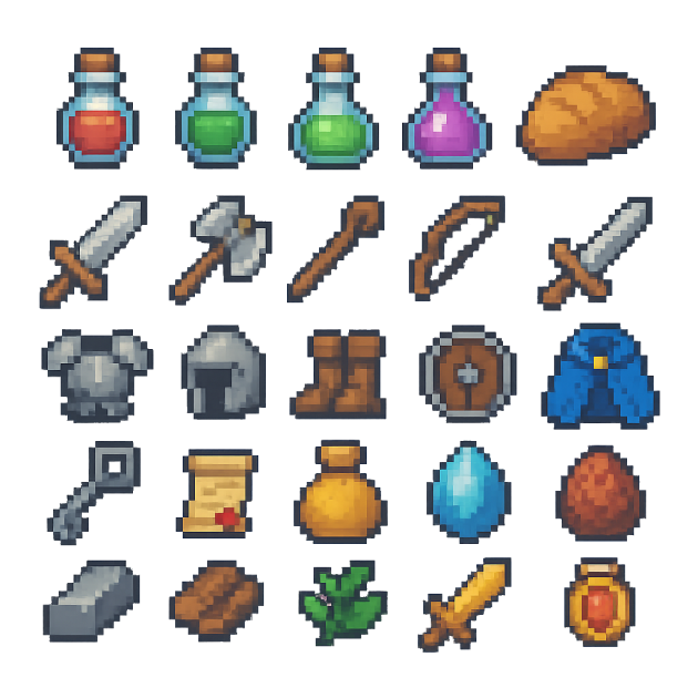 25个中世纪奇幻像素物品素材