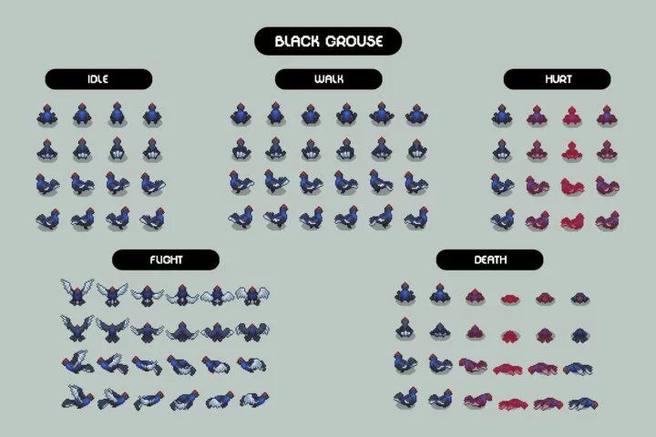 5个自上而下的像素狩猎动物动画素材