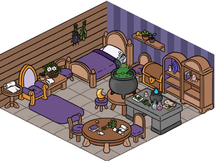 等距视角的手绘2D炼金术士之家房屋物品装饰素材