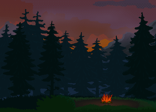无缝视差效果的像素篝火森林背景图片素材