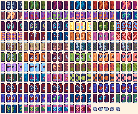 64个独特的16*32的像素罐装汽水素材