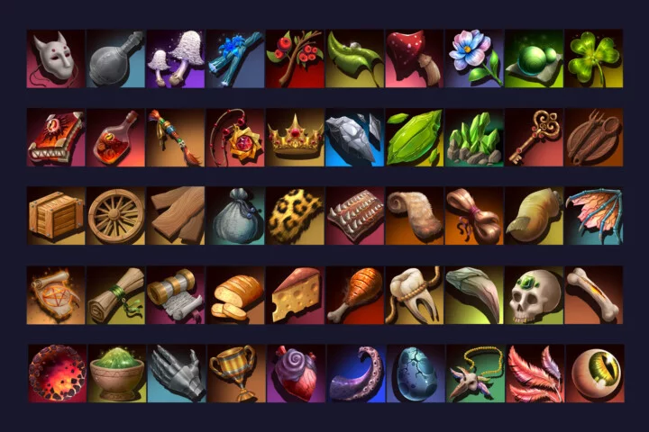 50个高质量512*512的2D RPG游戏战利品图标素材