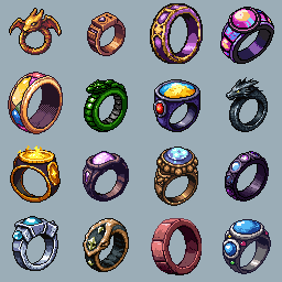 16个64*64的像素魔法戒指图标素材