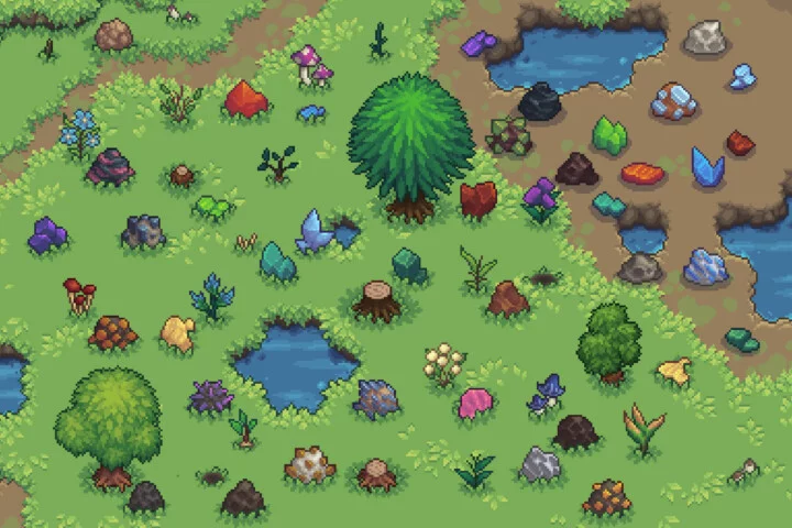 精美的自上而下像素游戏资源和图标素材