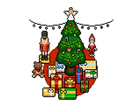 精美的自上而下俯视角像素圣诞节装饰品素材