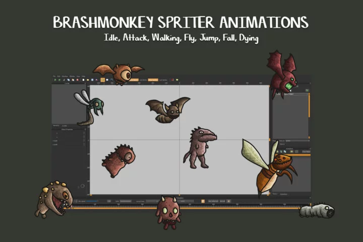 10个独特的矢量2D塔防游戏怪物动画素材