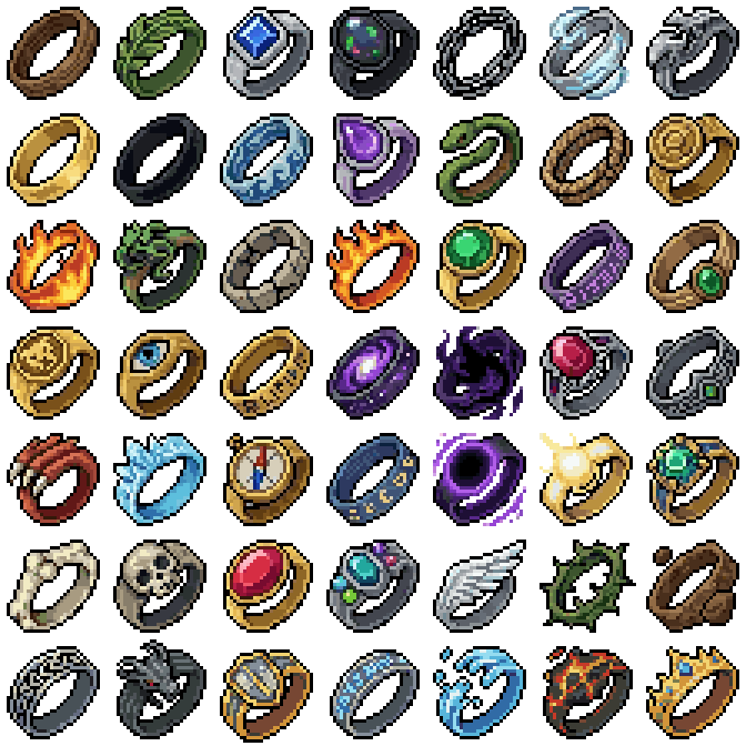 50个32*32的奇幻像素游戏戒指图标素材