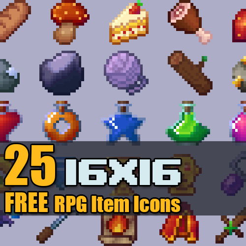 25个16*16的免费像素游戏物品图标素材