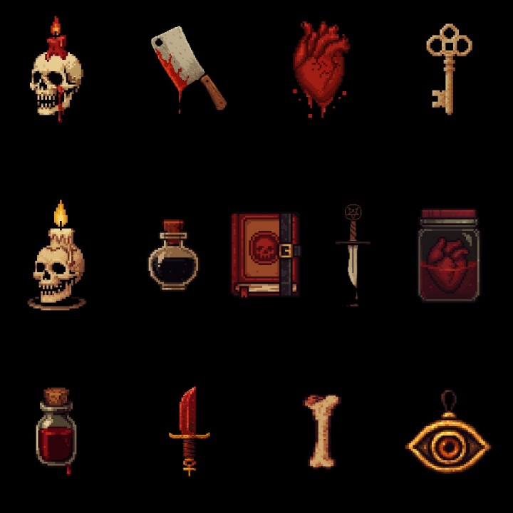 13个高质量暗黑恐怖主题像素艺术物品素材