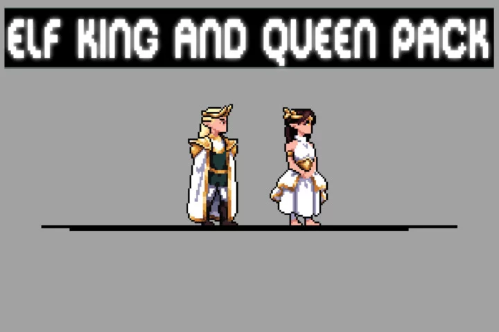 两个精美的横版像素精灵国王和王后角色动画素材